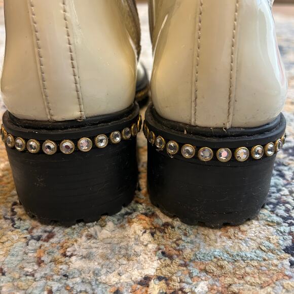 Schutz Combat Boots Andorra Patent Embedded Crystal Detail Block Heel Size 10B - Picture 5 of 9